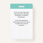 Ausweiskarte für Schülerjunge Mädchen Ausweis (Rückseite)