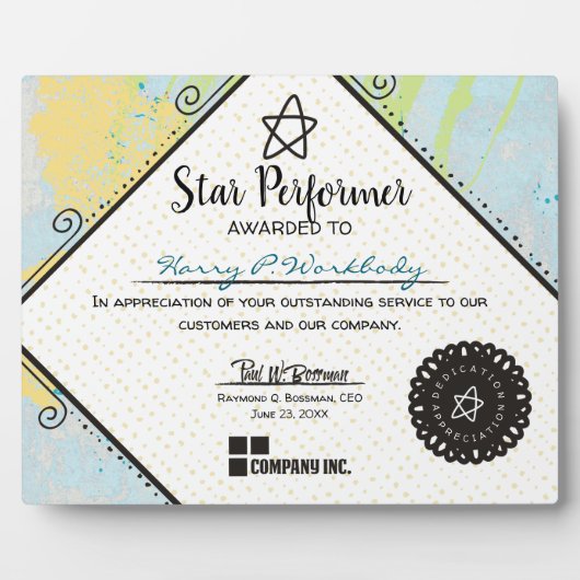 Auszeichnung der abstrakten besten Mitarbeiter Fotoplatte (Vorderseite)