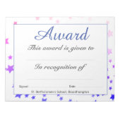 Auszeichnung für Schulleistungen Notizblock (Vorderseite)