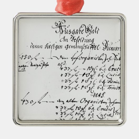 Auszug von der Gehaltszahlung J.S. Bachs Silbernes Ornament (Vorne)