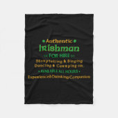 Authentic Irishman For Hire Funny T Shirt Fleecedecke (Vorderseite)