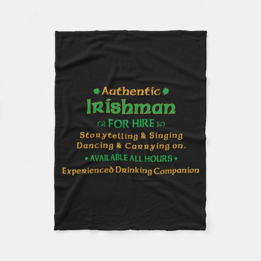 Authentic Irishman For Hire Funny T Shirt  Fleecedecke (Vorderseite)