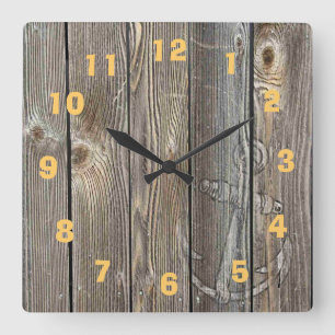 Authentisch aussehendes altes Holz mit Ankern Quadratische Wanduhr