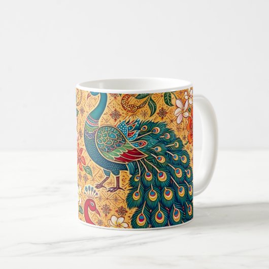Authentische Ceylon-Pfauen-Batik - Sri Lanka Kaffeetasse (VorderseiteRechts)