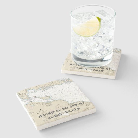 🧭 Authentische Insel Michigan Mackinac Steinuntersetzer (Seitenansicht)