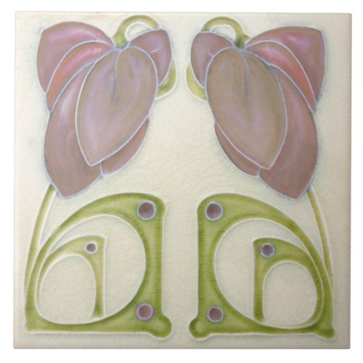 Authentische Jugendstil John Barratt Majolica Flor Fliese (Vorderseite)