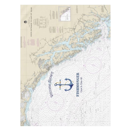 Authentische Seekarte Alaska Küste Tischdecke (Vorderseite)