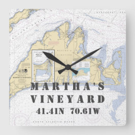 Authentische Seekarte Martha's Vineyard, MA Quadratische Wanduhr