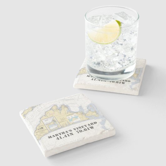 Authentische Seekarte Martha's Vineyard Nautical Steinuntersetzer (Seitenansicht)