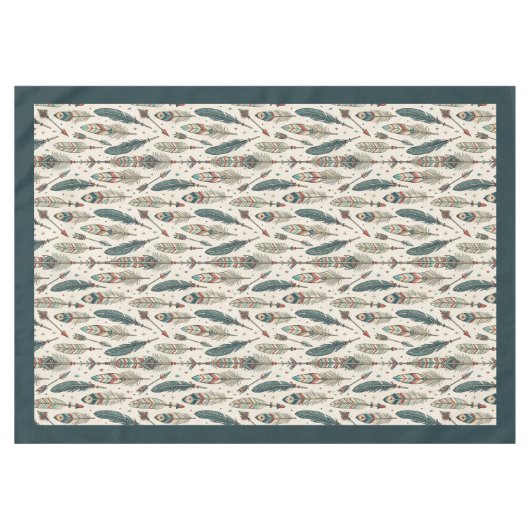 Authentische Tribal Feathers & Arrows Boho Dekorat Tischdecke (Vorderseite (Horizontal))