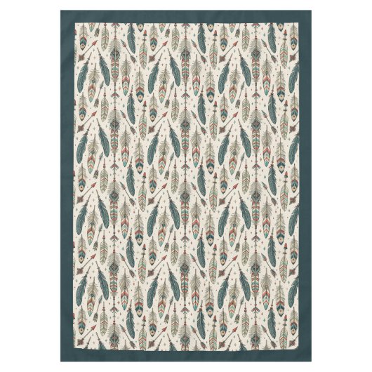 Authentische Tribal Feathers & Arrows Boho Dekorat Tischdecke (Vorderseite)