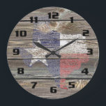 Authentische und rustikale Texas Karte und Flagge  Große Wanduhr<br><div class="desc">Authentische und rustikale Texas Karte und Flag auf Holz. Es ist so schön,  wie die Karte und die Farben der Fahne auf das Holzgitter,  gibt es so ein authentisches,  abgenutztes und verblasstes Aussehen.</div>