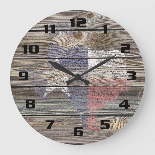 Authentische und rustikale Texas Karte und Flagge  Große Wanduhr (Vorderseite)