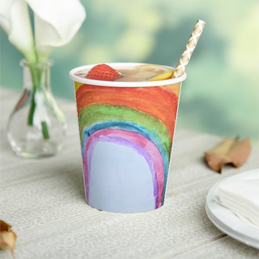 Authentischer Wasserfarben-Regenbogen-Party-Papier Pappbecher (In Situ)