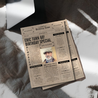 Authentisches 60. Geburtstags-Zeitungs-Cover Foto Einladung