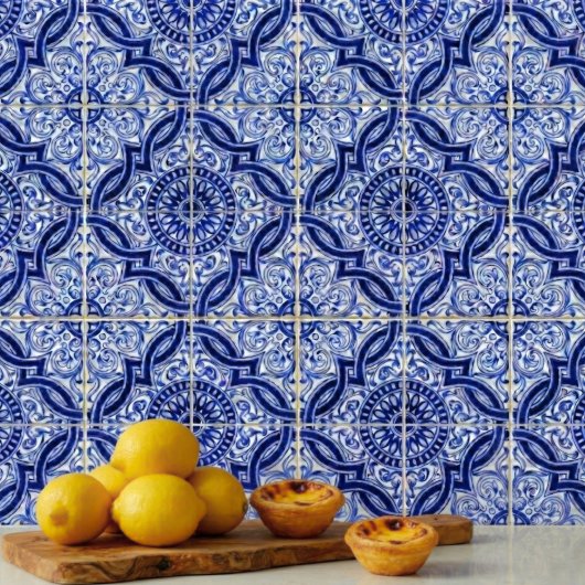 Authentisches Blau-Weiß-Mittelmeer-Azulejo-Muster Fliese