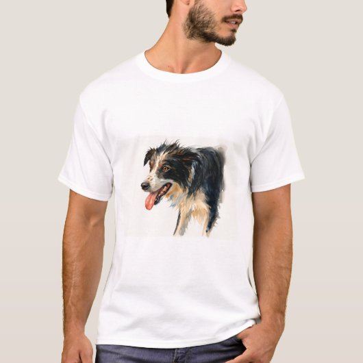 Authentisches Border Collie T-Shirt mit Wasserfarb (Vorderseite)