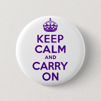 Authentisches Keep Calm And Carry On Lila Button