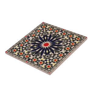 Authentisches Marineblau und rotes marokkanisches Fliese