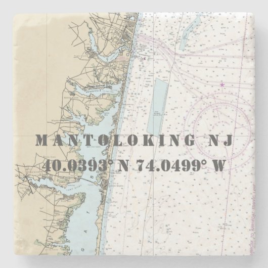 ⚓ Authentisches NOAA-Nautical Chart New Jersey Steinuntersetzer (Vorderseite)