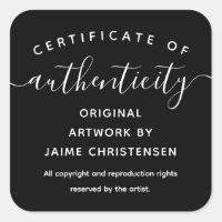 Authentizitätszertifikat für schwarze Chic-Schrift