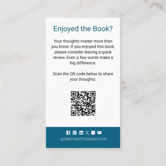 Author Review Request Card QR Code Book Launch Visitenkarte (Rückseite)