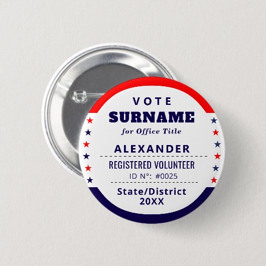 Authorized Volunteer 2026 Election Campaign ID Button (Vorne & Hinten)