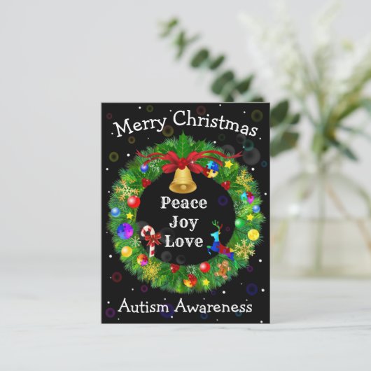 Autisan Christmas Wreath Feiertagspostkarte (Stehend Vorderseite)