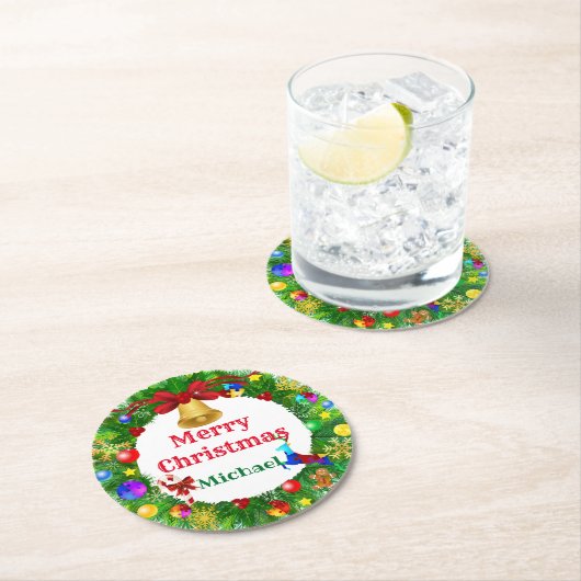 Autisan Christmas Wreath Runder Pappuntersetzer (Vor Ort)