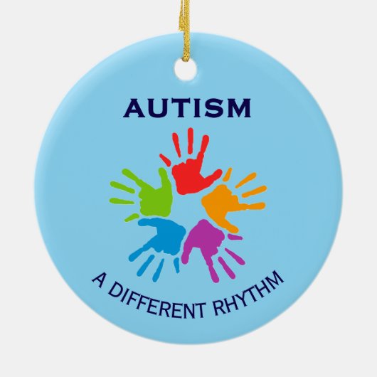 Autism A Different Rhythm Handprint Christmas Keramik Ornament (Hinten)