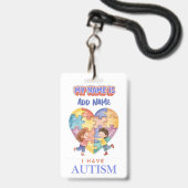 Autism Alert id Badge Tag Ausweis (Vorderseite mit Schlüsselband)