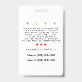 Autism Alert id Badge Tag Ausweis (Rückseite)