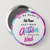 Autism Alert Im Autistic Pin id Badge Button (Vorne & Hinten)
