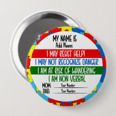 Autism Alert Non Verbal Autistic Pin badge Button (Vorne & Hinten)