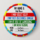 Autism Alert Non Verbal Autistic Pin badge Button (Vorderseite)
