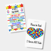 Autism Alert Nonverbal Autistic Contact Badge Ausweis (Front & Back)