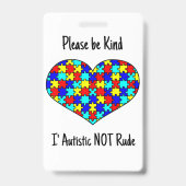 Autism Alert Nonverbal Autistic Contact Badge Ausweis (Back)