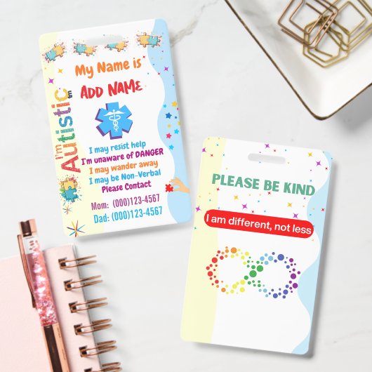 Autism Alert Nonverbal Autistic Contact Badge Ausweis (Büro)