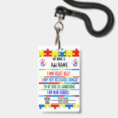 Autism Alert Nonverbal Autistic Contact Badge Ausweis (Vorderseite mit Lanyard)