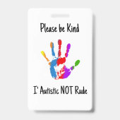 Autism Alert Nonverbal Autistic Contact Badge Ausweis (Rückseite)