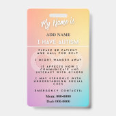 Autism Alert Photo ID Alert Badge Ausweis (Rückseite)