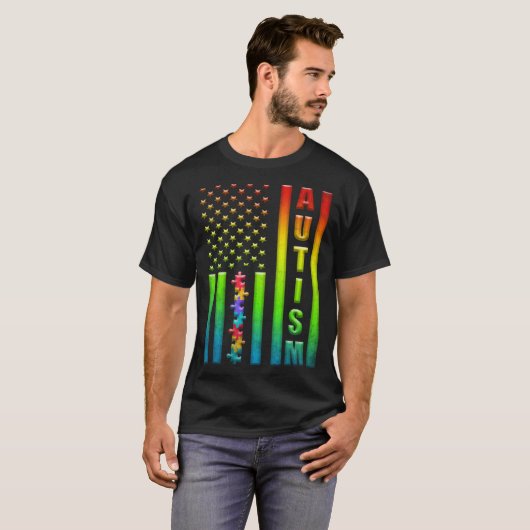 Autism American Flag Autism Awareness Life For Men T-Shirt (Vorne ganz)