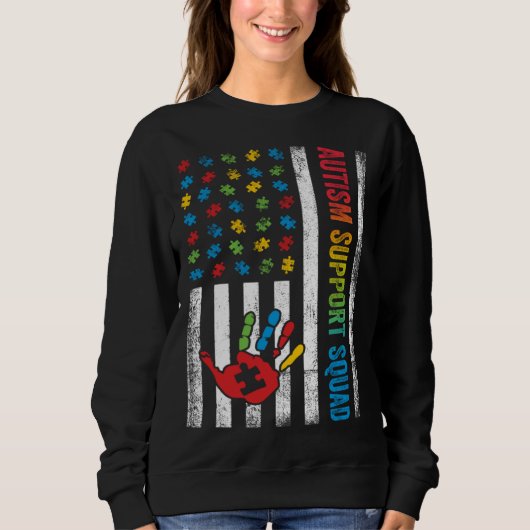 Autism American Flag Autism Support Squad Sweatshirt (Vorderseite)