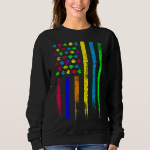 Autism American Flag Puzzles Stripes Autism Awaren Sweatshirt