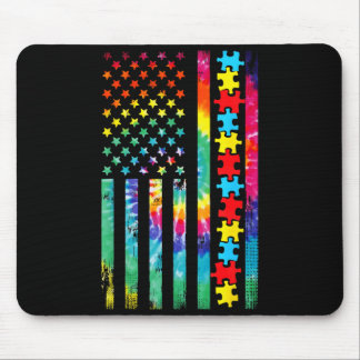 Autism American Flag Tie Dye Autism Awareness Boys Mousepad