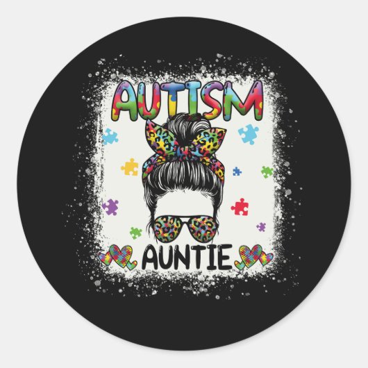 Autism Auntie Messy Bun Autism Awareness Aunt Puzz Runder Aufkleber (Vorderseite)