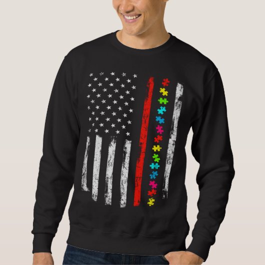Autism Awareness 4th July Thin Red Line Firefighte Sweatshirt (Vorderseite)