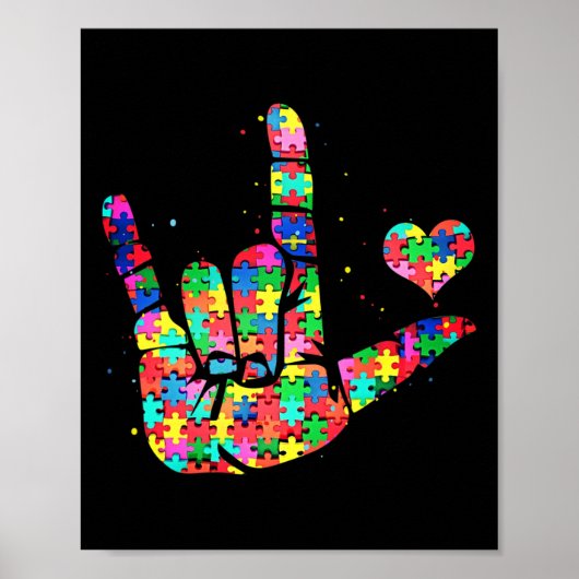 Autism Awareness Asl Love Sign Language Puzzle Pie Poster (Vorne)