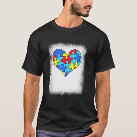 Autism Awareness Bleached Autism Heart Puzzle Piec T-Shirt (Vorderseite)