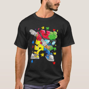 Autism Awareness Boys Kids Dabbing Puzzle Piece Su T-Shirt